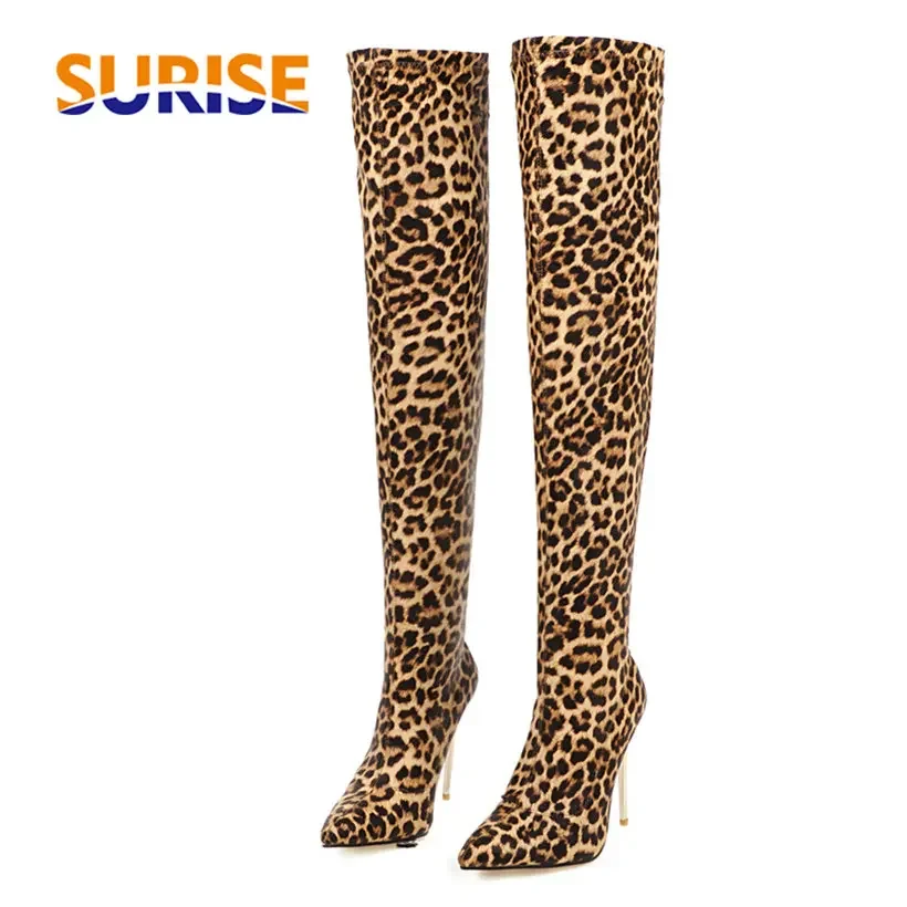 Knee High Sock Women - Stivali sopra il ginocchio leopardati elasticizzati