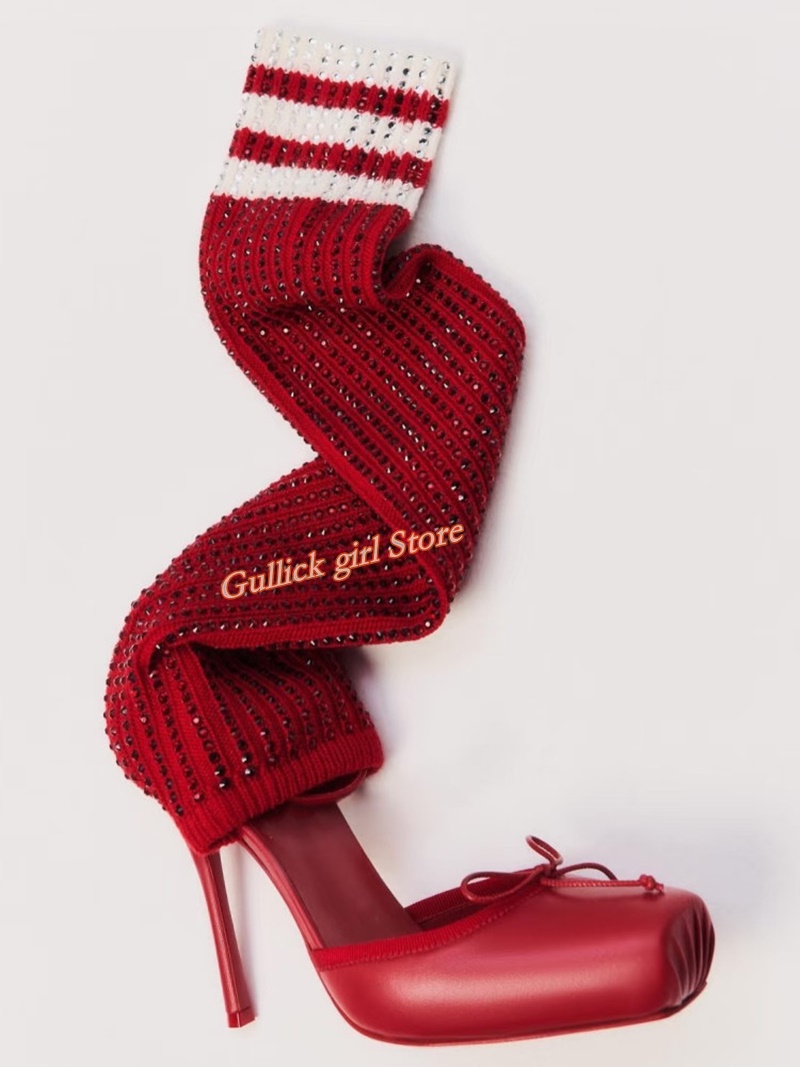 Knee High Sock Women - Stivali Rossi in Maglia con Punta